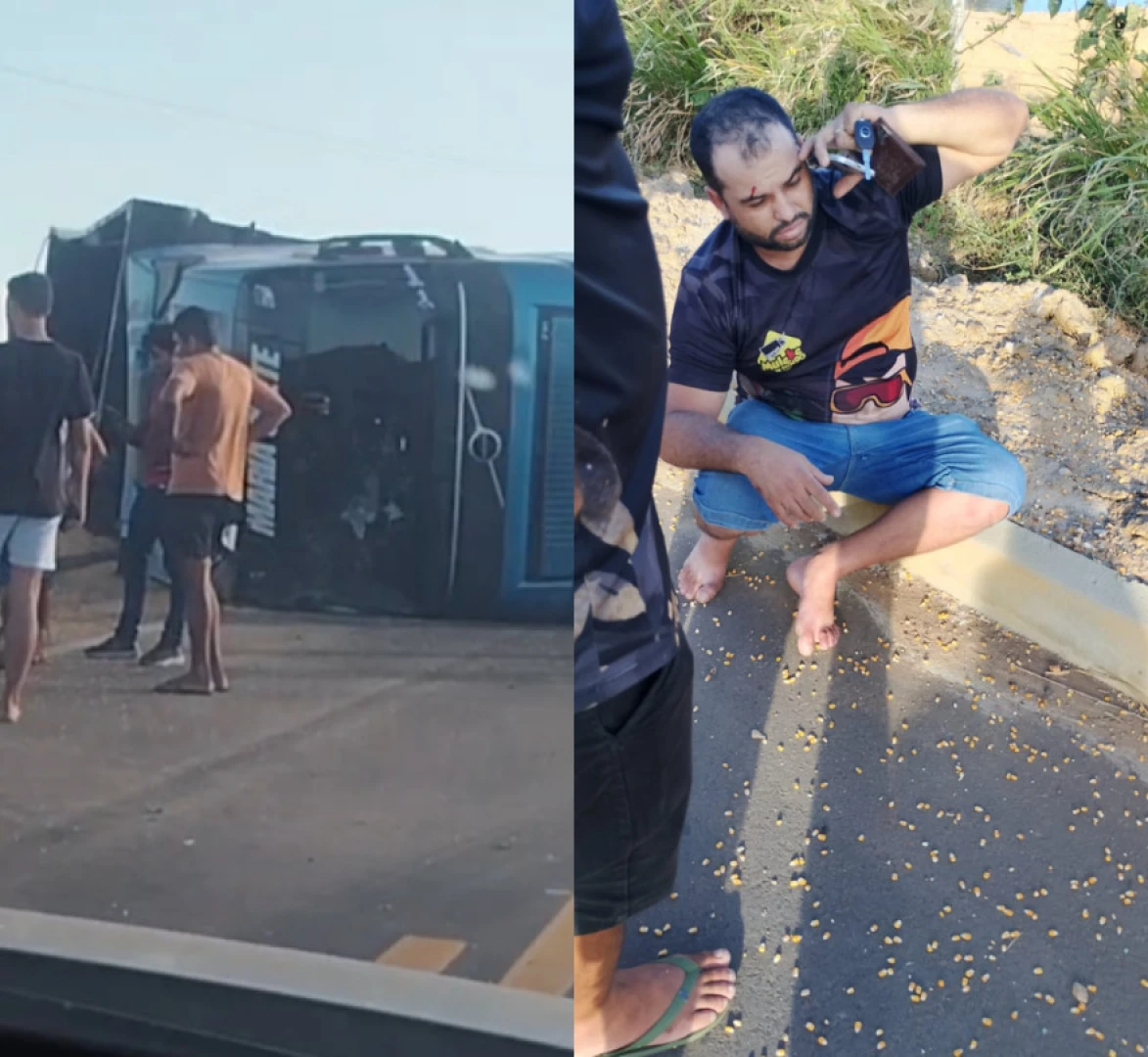 Caminhão tomba e deixa pista parcialmente interditada em Graccho Cardoso