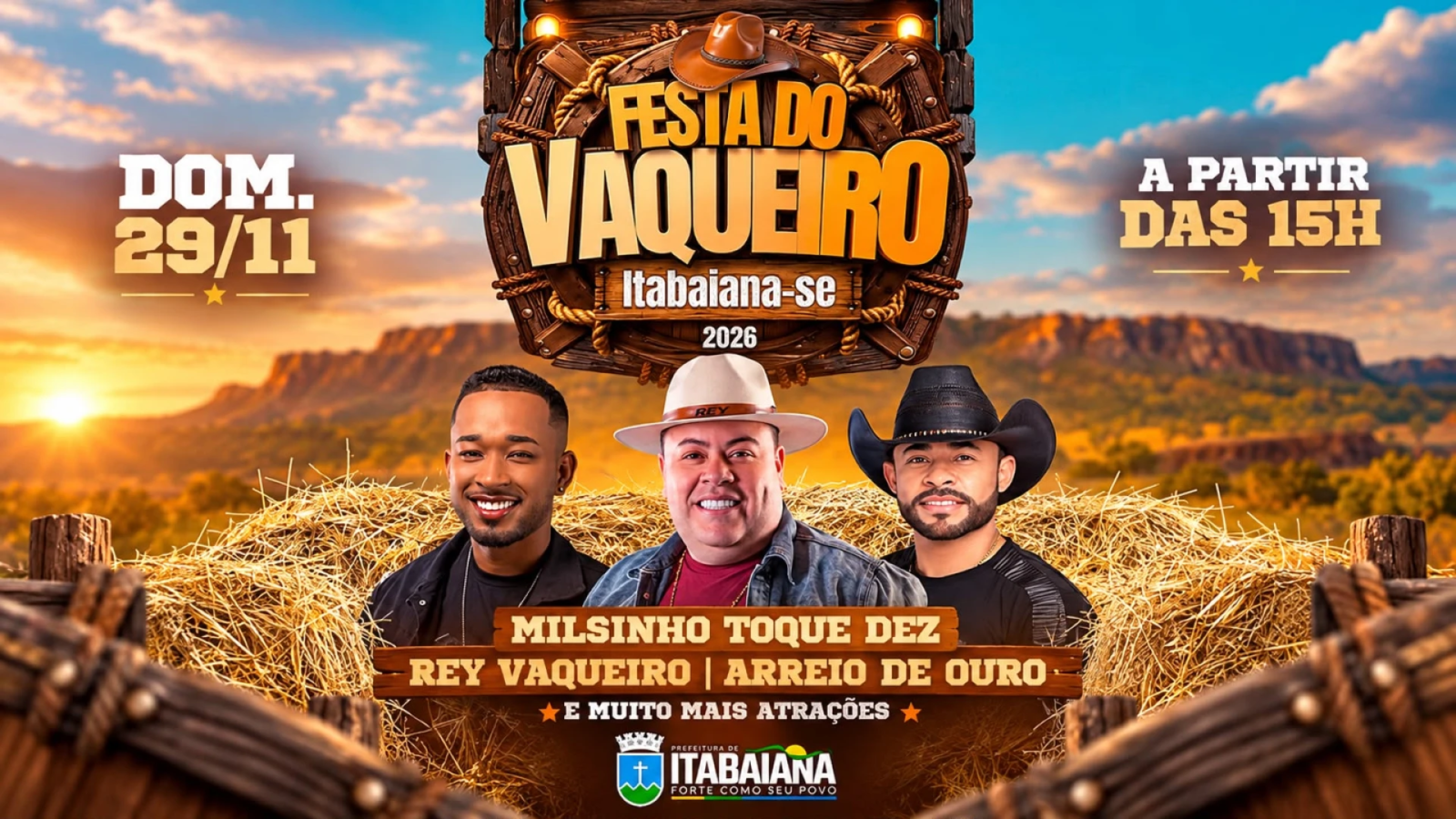 “Prepare a bota”: Prefeitura de Itabaiana anuncia Milsinho Toque Dez, Rey Vaqueiro e Arreio de Ouro na Festa do Vaqueiro 2026